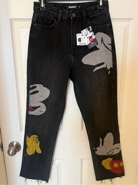 Desigual Black High-Rise Jeans with Mickey Graphic VINTAGE
